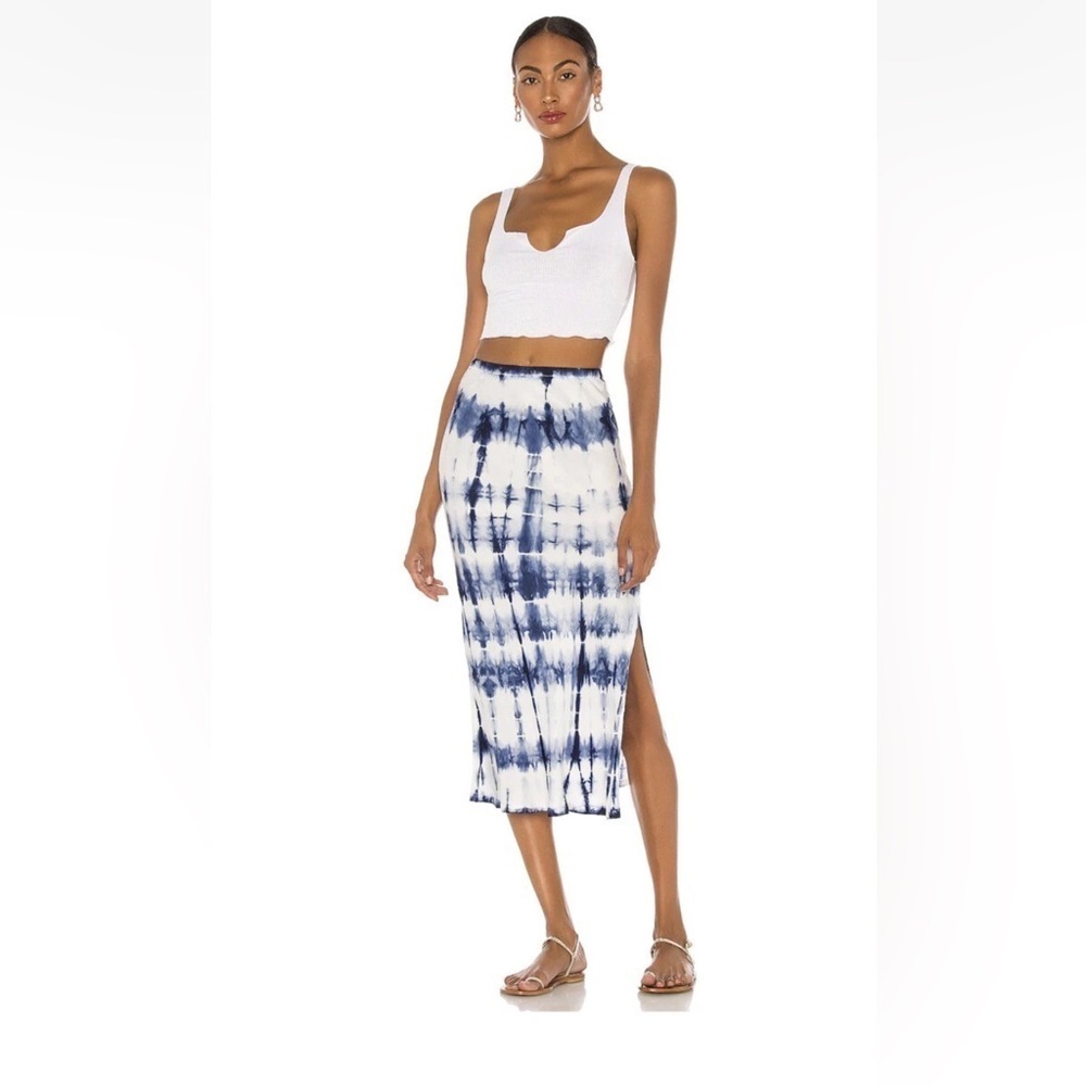Cali Dreaming Slip Skirt Denim Shibori Tie Dye Blue Side Slit Revolve Size‎ S